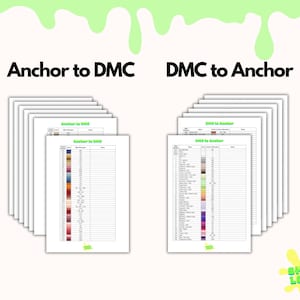 Printable DMC to Anchor - Anchor to DMC Thread Conversion Charts - PDF Embroidery Inventory - Dmc & Anchor Thread List - Floss Conversion