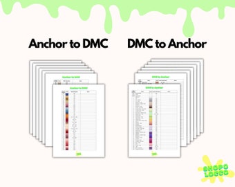 Printable DMC to Anchor - Anchor to DMC Thread Conversion Charts - PDF Embroidery Inventory - Dmc & Anchor Thread List - Floss Conversion