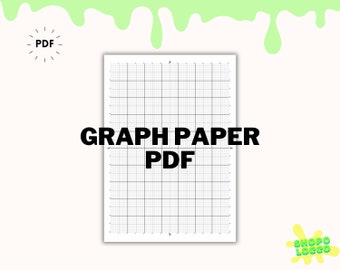 May include: A black and white printable graph paper PDF document with the text "GRAPH PAPER PDF" in bold black letters.