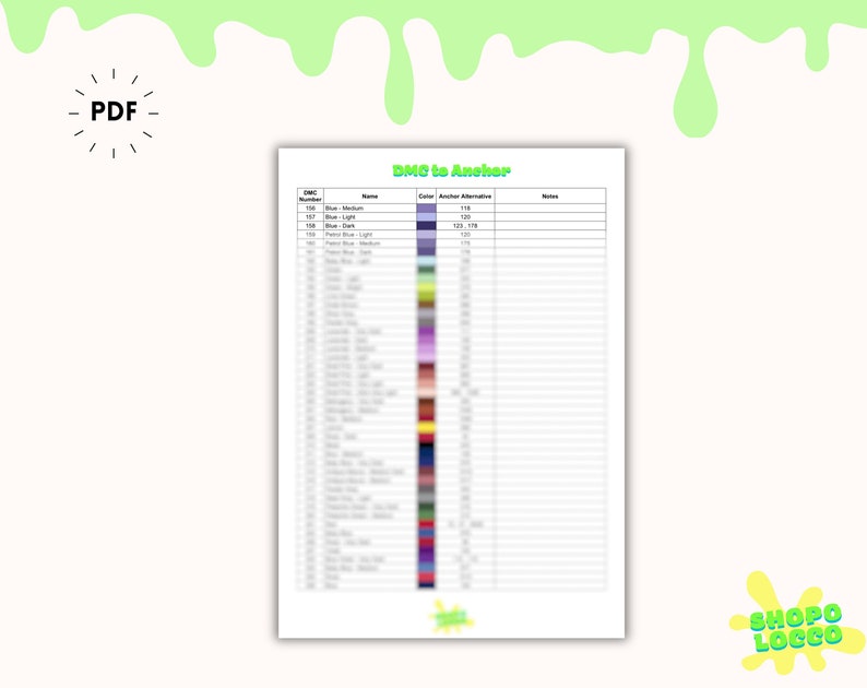 Printable DMC to Anchor Anchor to DMC Thread Conversion Charts PDF Embroidery Inventory