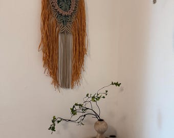 Macrame Wall Hanging Tapestry, Mixed Fiber Boho Home Decor