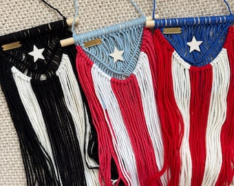 Handmade Puerto Rico Flag Macrame Wall Hanging