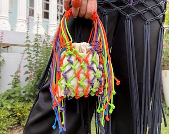 Paracord macrame bag colorful