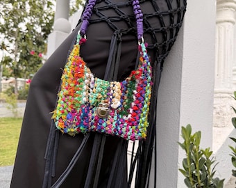 Multicolor macrame seda yarn handmade purse