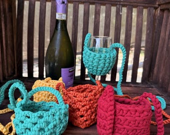 Crocheted Cup Holder, Wine Glass Carrier, Traditional Fit