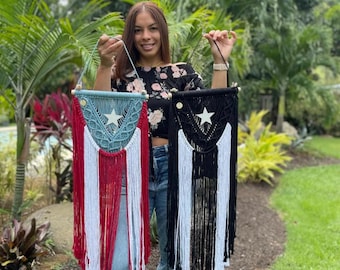 Handmade Macrame Puerto Rico Flag Wall Hanging, Home Decor