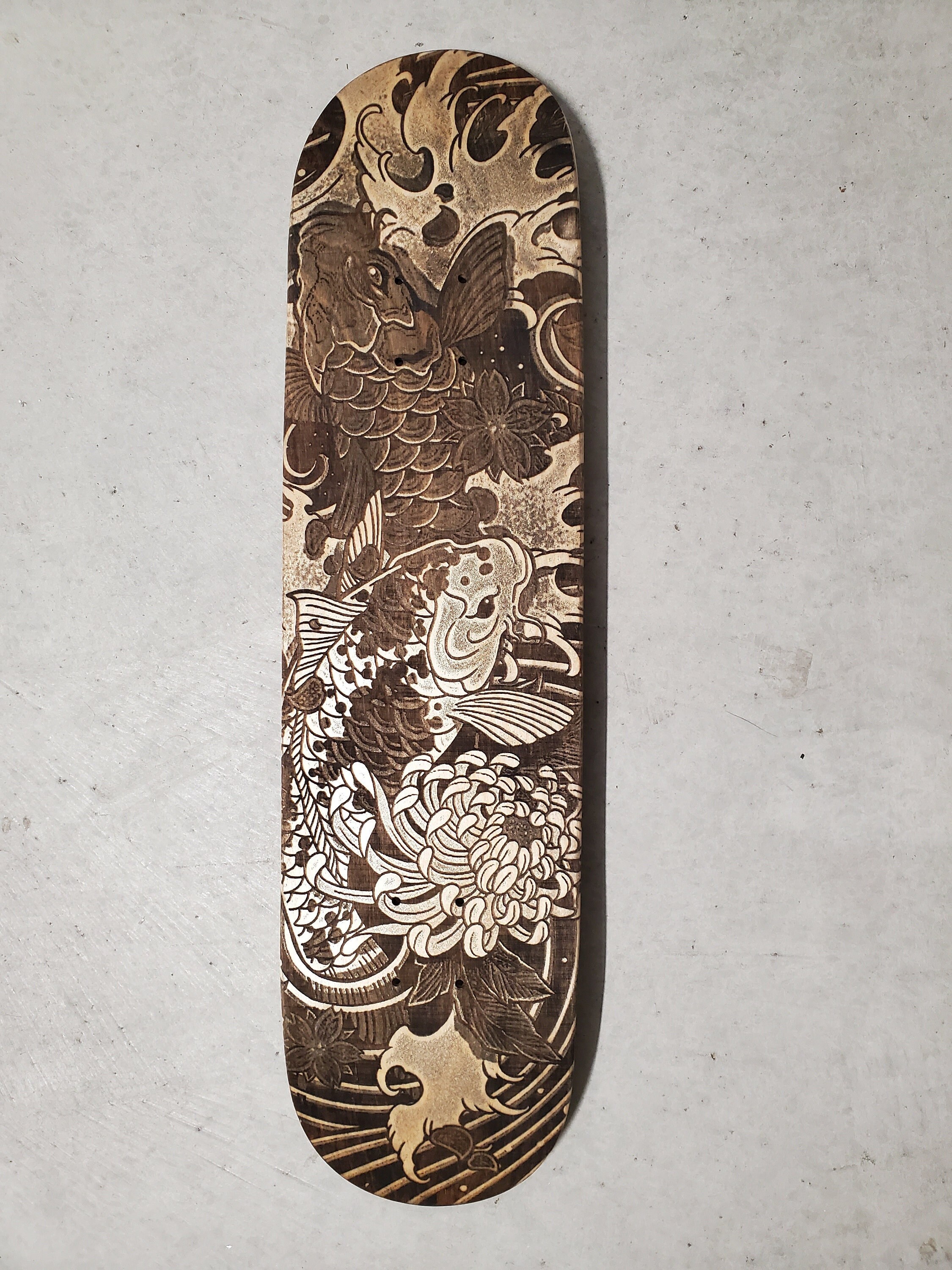 Koi Fish Skateboard Wood Decor Engraving Skateboard Etsy