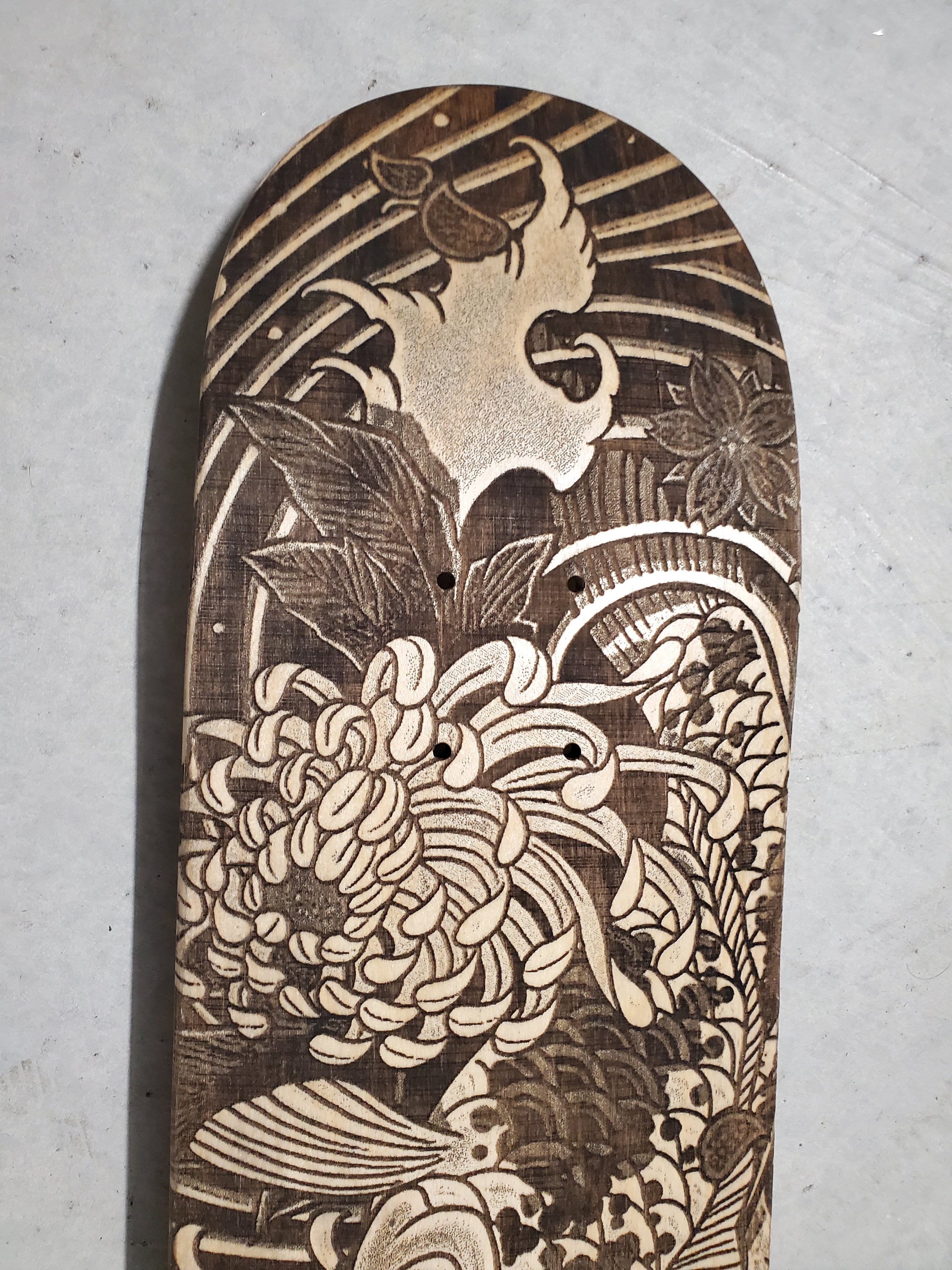 Koi Fish Skateboard Wood Decor Engraving Skateboard Etsy
