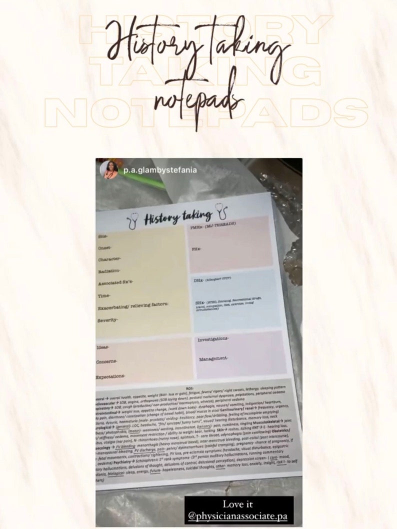 History Taking Notepad Etsy
