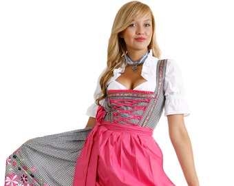 Spatzers Dirndl ladies pink floral checked traditional dress including dirndl blouse dirndl apron 3 pieces for Oktoberfest special occasions F7027