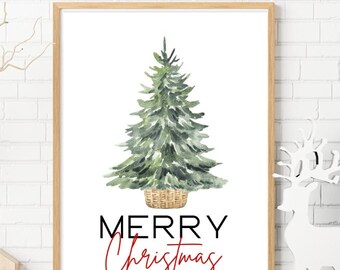 Merry Christmas Trees Print, Holiday Wall Art, Christmas Printable, Christmas Sign DIGITAL DOWNLOAD Farmhouse print, Farmhouse Decor