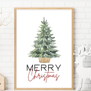 Merry Christmas Trees Print, Holiday Wall Art, Christmas Printable, Christmas Sign DIGITAL DOWNLOAD Farmhouse print, Farmhouse Decor
