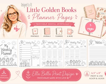 Pagina's voor een Little Golden Book-dagboek | Printbare Junk Journal-set | Inzetvellen van 16,5 x 20 cm | Vintage plannerpagina's in sprookjesstijl | Direct te downloaden als PDF