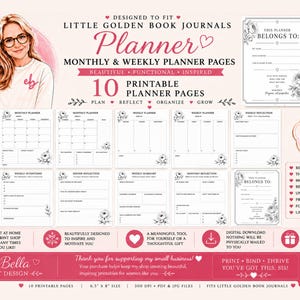 Peony Planner Printable Pages | 10 Page 6.5 x 8 Planner Inserts | Monthly Weekly Planner | Reflection Journal Pages | Digital PDF