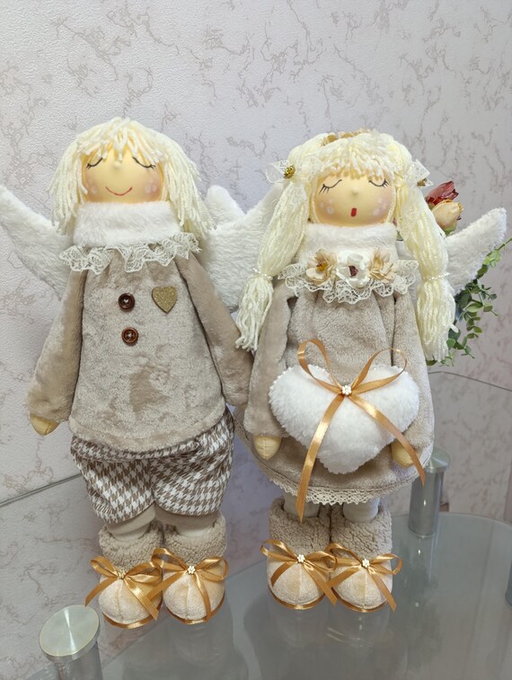 Pareja de ángeles hecha a mano: muñecos de peluche suaves
