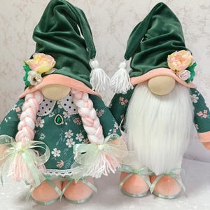 Summer Gnome Couple Handmade – Scandinavian Gnomes 15&quot; – Shelf Sitter Gnome Dolls – Pink Green Decor – Gift for Her – Soft Fabric Gnome