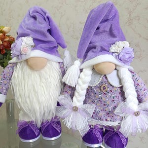 Romantic Gnome Couple, Purple Plush Gnome Set, Handmade Valentine’s Day Gift, Home Decor, Wedding Keepsake, Personalized Gnome for Women