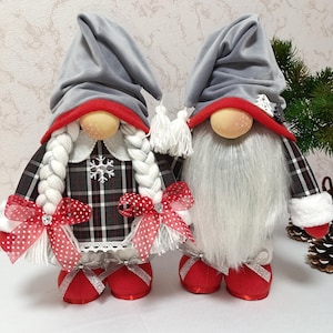 Christmas Gnome Couple, Scandinavian Tomte, Nordic Holiday Decor, Handmade Plush Gnomes, Scandinavian Winter Decor, Gray Hat Gnomes