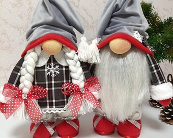 Couple de gnomes de Noël : décoration d'hiver Tomte scandinave faite main