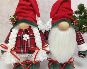 Couple de gnomes de Noël : décoration des Fêtes Tomte scandinave faite main