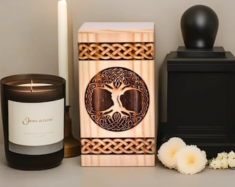 Urna de madera de pino para cenizas humanas - Caja de madera del árbol de la vida - Urna de cremación personalizada para cenizas Caja de urna de madera grande hecha a mano /