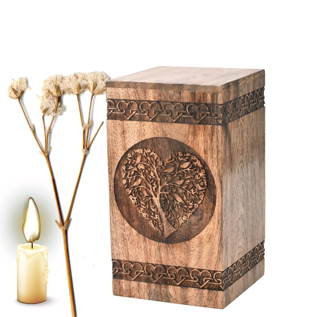Personalized Mango Wood Urn for Human Ashes Tree of Life Wooden Box Personalized Cremation Urn