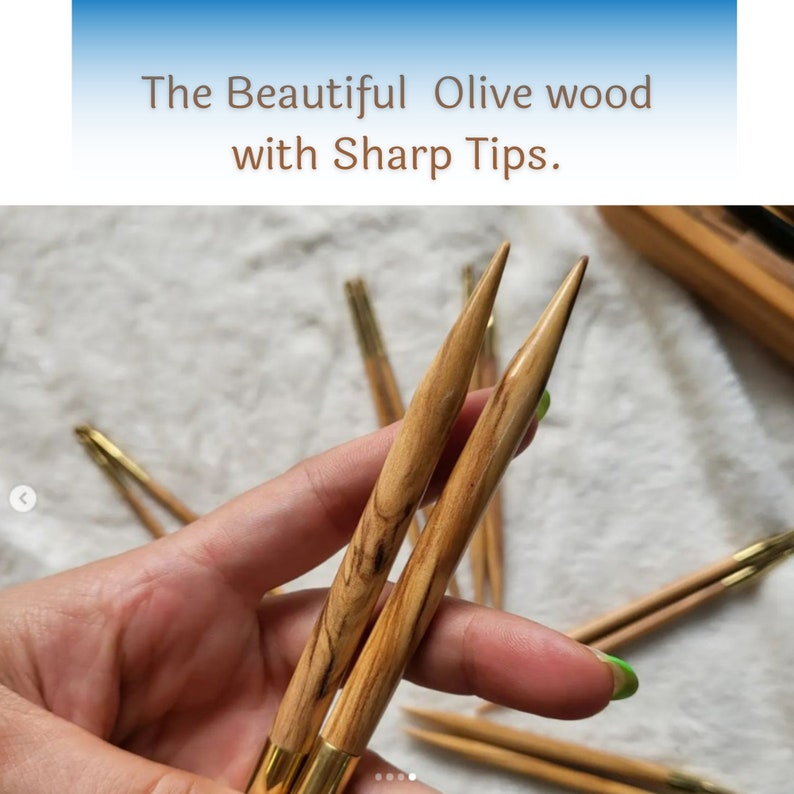 Olive Wood Interchangeable Knitting Needles set A best Gift for Her Long & Short Tips image 7