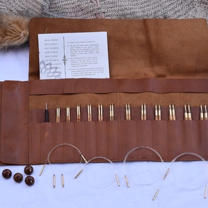 Olive Wood Interchangeable Knitting Needles set A best Gift for Her Long & Short Tips image 1