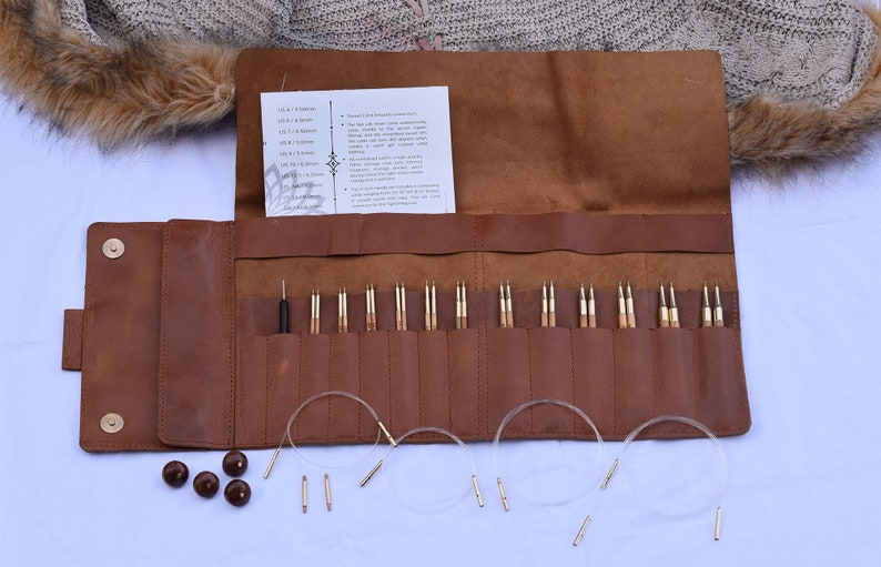 Olive Wood Interchangeable Knitting Needles set A best Gift for Her Long & Short Tips image 1