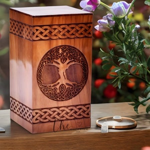 Rosewood Urn for Human Ashes - Tree of Life Wooden Box - Personalized Cremation Urn for Ashes Handcrafted Large Wooden Urn Box