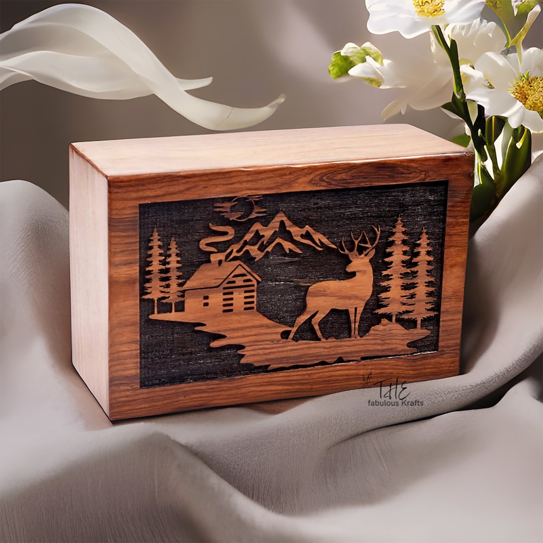Rosewood Cremation Box for Human Ashes Tree of Life Deer Personalized ...