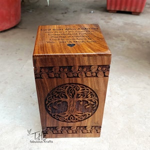Rosewood Urn for Human Ashes - Tree of Life Wooden Box - Personalized Cremation Urn for Ashes Handcrafted Large Wooden Urn Box |