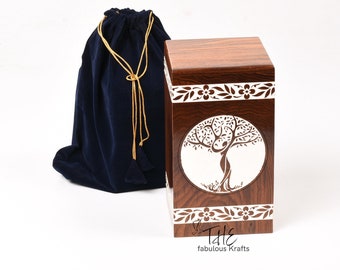 Rosewood Urn for Human Ashes - Tree of Life Wooden Box - Personalized Cremation Urn for Ashes Handcrafted Large Wooden Urn Box |