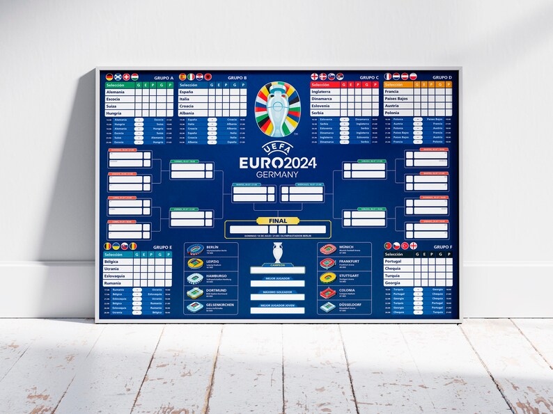 6 LANGUAGES UEFA Euro 2024 Germany Wallchart Schedule & Calendar