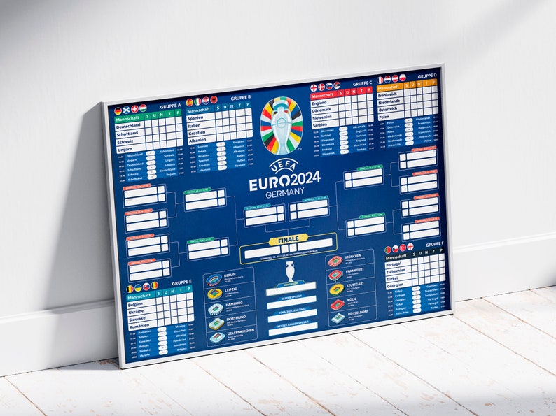 6 LANGUAGES UEFA Euro 2024 Germany Wallchart Schedule & Calendar