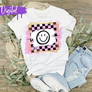 Smiley Face PNG JPG - Checker Sublimation Design - Checkered Smiley - Retro Sublimation