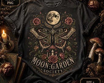 Moth PNG for Gothic Shirts, Celestial Moon Garden Society, Dark Botanical DTF Sublimation Design