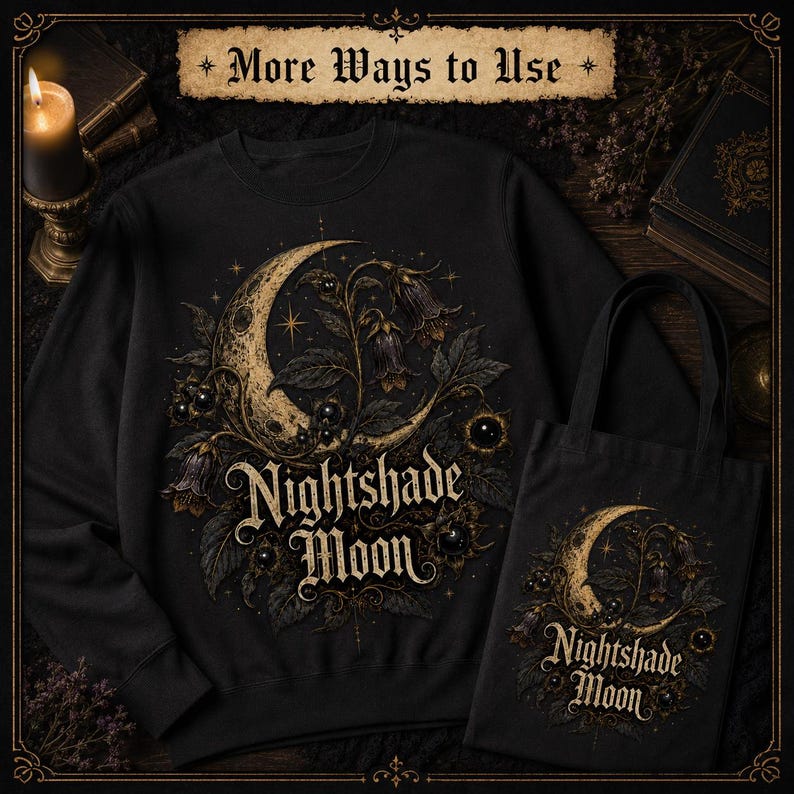 Nightshade Gothic PNG, Witchy DTF Transfer, Dark Academia Shirt Design, Moon Sublimation Graphic image 8