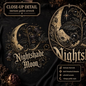 Nightshade Gothic PNG, Witchy DTF Transfer, Dark Academia Shirt Design, Moon Sublimation Graphic image 5
