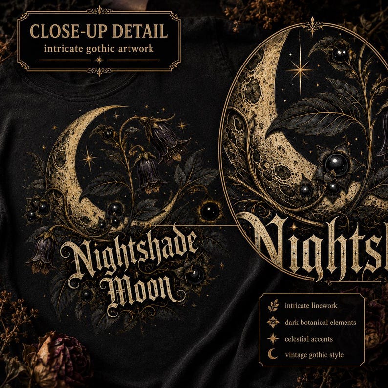 Nightshade Gothic PNG, Witchy DTF Transfer, Dark Academia Shirt Design, Moon Sublimation Graphic image 5