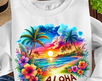 Aloha Png, Sublimation Design, Tropical Flowers Clipart, Colorful Summer Digital Image, Trendy Png, T-Shirt Design, Instant Download Png 1