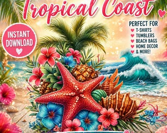 Starfish PNG, Beach Sublimation Design, Tropical Summer Shirt PNG, Sea Star Clipart, Instant Download