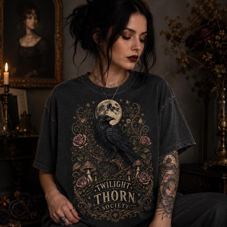 Dark Botanical PNG Bundle, 5 Gothic Rose Moth Moon Shirt Designs, Dark Romance DTF Sublimation Download imagem 15