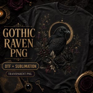 Raven PNG for Gothic Shirts, Crow PNG Dark Floral DTF Design