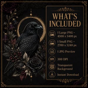 Digital download contents showing large transparent PNG, smaller PNG and JPG preview files at 300 DPI.