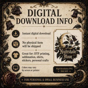 Nightshade Gothic PNG, Witchy DTF Transfer, Dark Academia Shirt Design, Moon Sublimation Graphic image 20