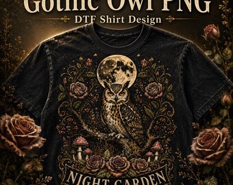 Owl PNG for Shirts, Night Garden Society Gothic Botanical Moon Design, Owl Sublimation Download