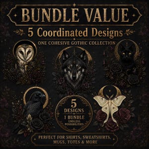 Raven PNG for Gothic Shirts, Crow PNG Dark Floral DTF Design image 3