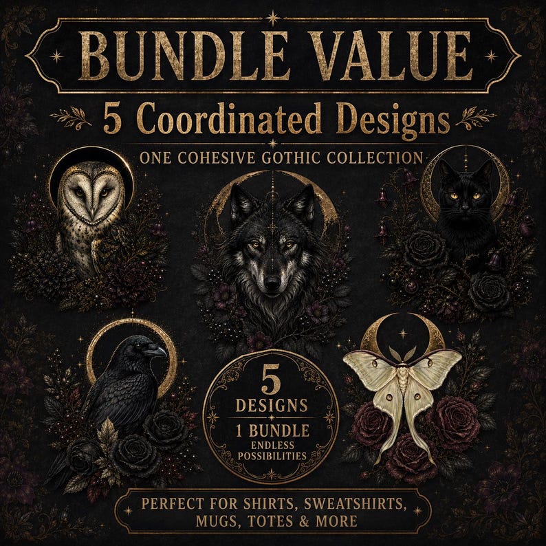 Raven PNG for Gothic Shirts, Crow PNG Dark Floral DTF Design image 3