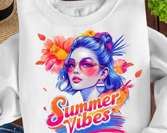 Summer Vibes Png, Sublimation Design, Colorful Summer Clipart, Beach Digital Image, Tropical Png, T-Shirt Design, Instant Download Png, DTF